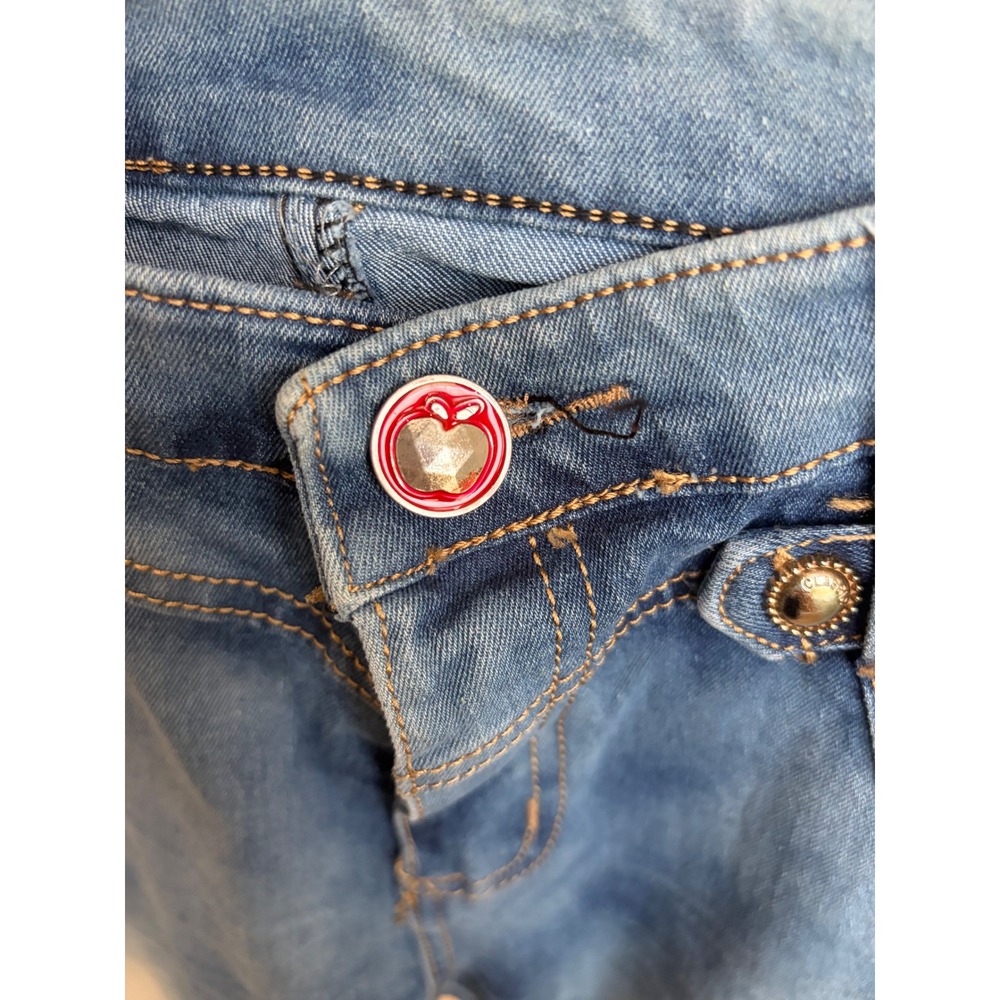 Classic Apple Embellished Low Rise Straight Leg Jeans Blue Rhinestone Size 30